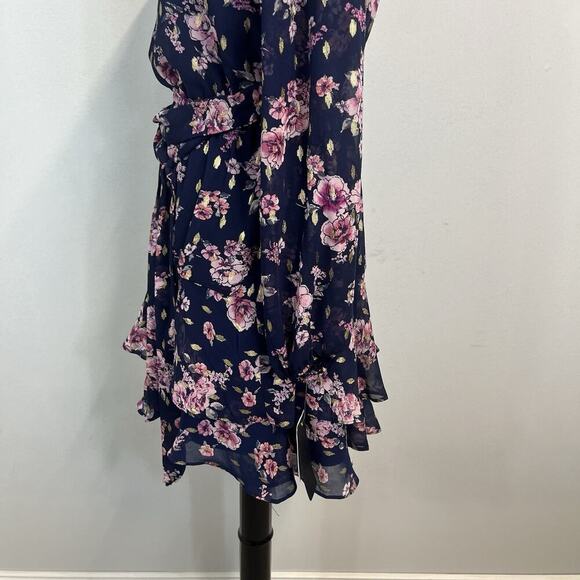 City Studio Dress size Small Navy Blue Pink Gold Floral Sheer Ruffles Wedding - Picture 9 of 11